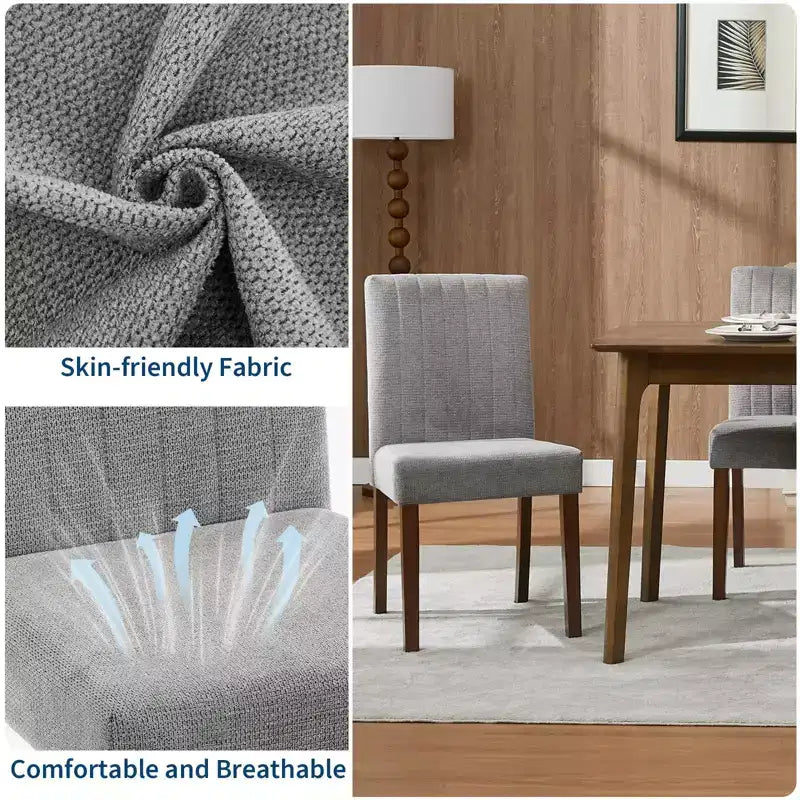 Upholstered Dining Chairs Set of 2, Modern Fabric Kitchen Side Chairs with Sturdy Wood Legs, Parsons Design, Comfortable Soft Linen for Dining Room
