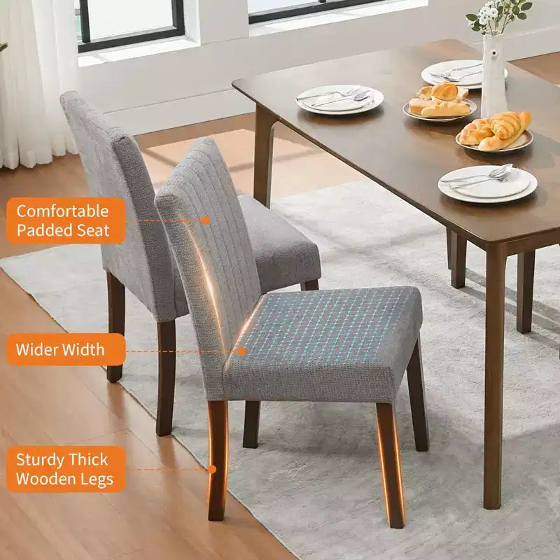 Upholstered Dining Chairs Set of 2, Modern Fabric Kitchen Side Chairs with Sturdy Wood Legs, Parsons Design, Comfortable Soft Linen for Dining Room