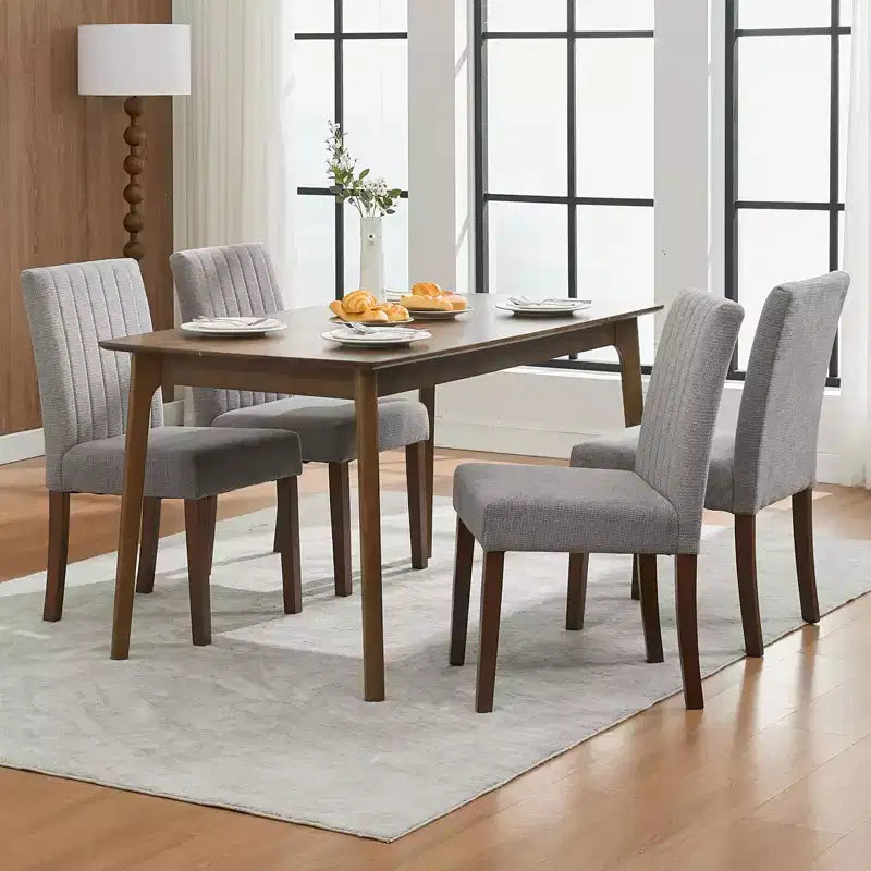 Upholstered Dining Chairs Set of 2, Modern Fabric Kitchen Side Chairs with Sturdy Wood Legs, Parsons Design, Comfortable Soft Linen for Dining Room
