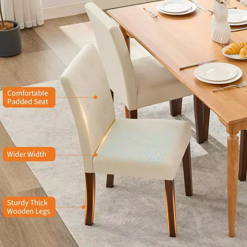 Upholstered Dining Chairs Set of 2, Modern Fabric Kitchen Side Chairs with Sturdy Wood Legs, Parsons Design, Comfortable Soft Linen for Dining Room