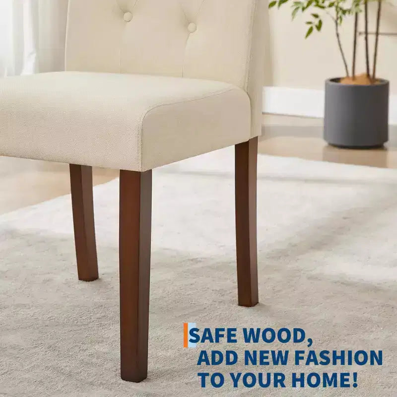 Upholstered Dining Chairs Set of 2, Modern Fabric Kitchen Side Chairs with Sturdy Wood Legs, Parsons Design, Comfortable Soft Linen for Dining Room