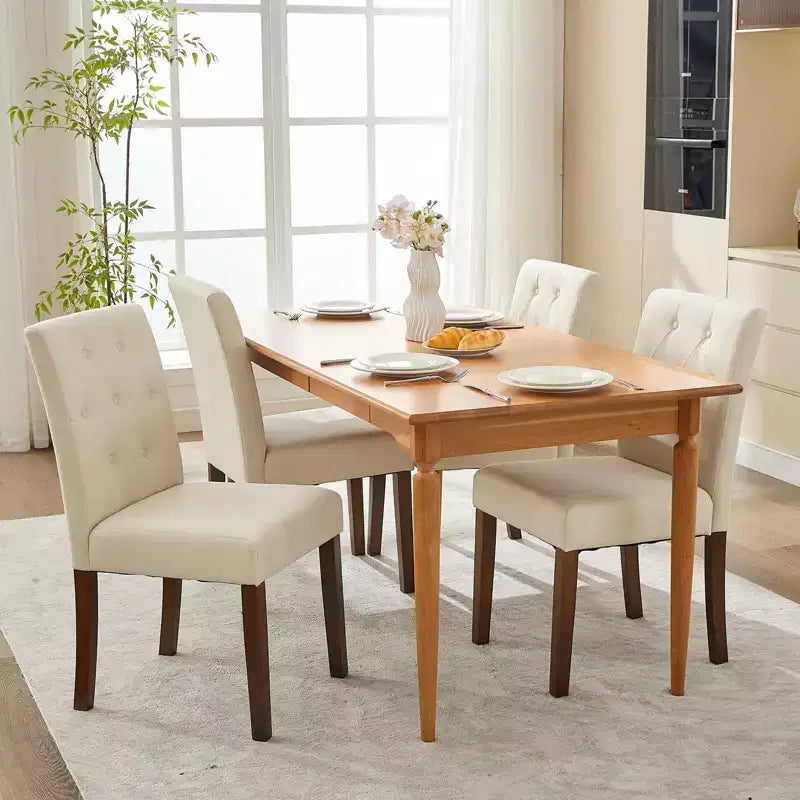 Upholstered Dining Chairs Set of 2, Modern Fabric Kitchen Side Chairs with Sturdy Wood Legs, Parsons Design, Comfortable Soft Linen for Dining Room