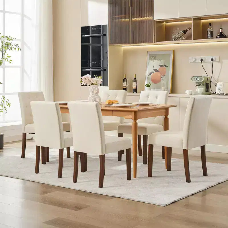Upholstered Dining Chairs Set of 2, Modern Fabric Kitchen Side Chairs with Sturdy Wood Legs, Parsons Design, Comfortable Soft Linen for Dining Room