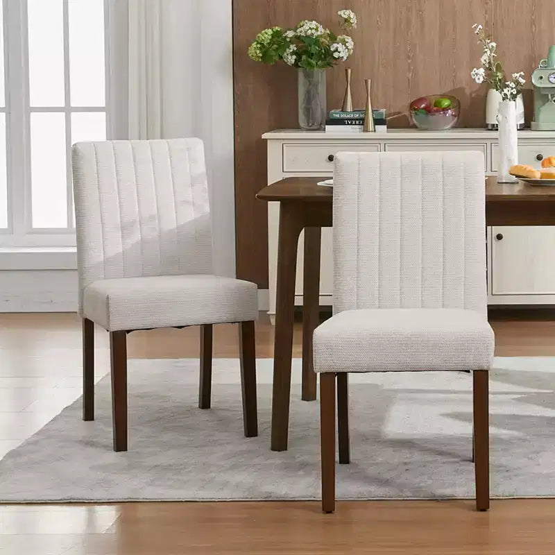 Upholstered Dining Chairs Set of 2, Modern Fabric Kitchen Side Chairs with Sturdy Wood Legs, Parsons Design, Comfortable Soft Linen for Dining Room