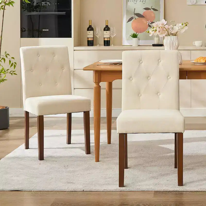 Upholstered Dining Chairs Set of 2, Modern Fabric Kitchen Side Chairs with Sturdy Wood Legs, Parsons Design, Comfortable Soft Linen for Dining Room