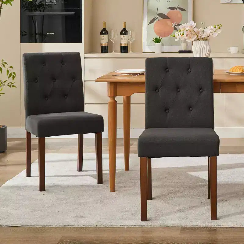 Upholstered Dining Chairs Set of 2, Modern Fabric Kitchen Side Chairs with Sturdy Wood Legs, Parsons Design, Comfortable Soft Linen for Dining Room