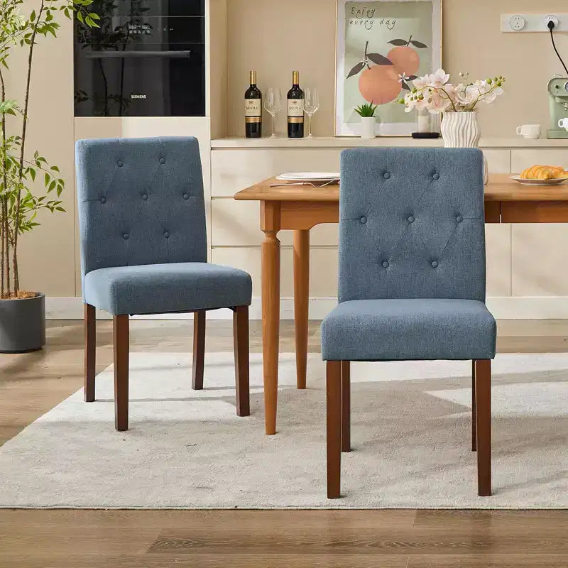 Upholstered Dining Chairs Set of 2, Modern Fabric Kitchen Side Chairs with Sturdy Wood Legs, Parsons Design, Comfortable Soft Linen for Dining Room