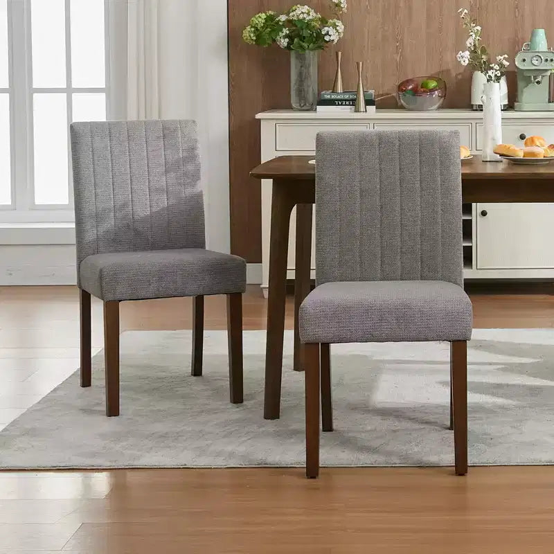 Upholstered Dining Chairs Set of 2, Modern Fabric Kitchen Side Chairs with Sturdy Wood Legs, Parsons Design, Comfortable Soft Linen for Dining Room