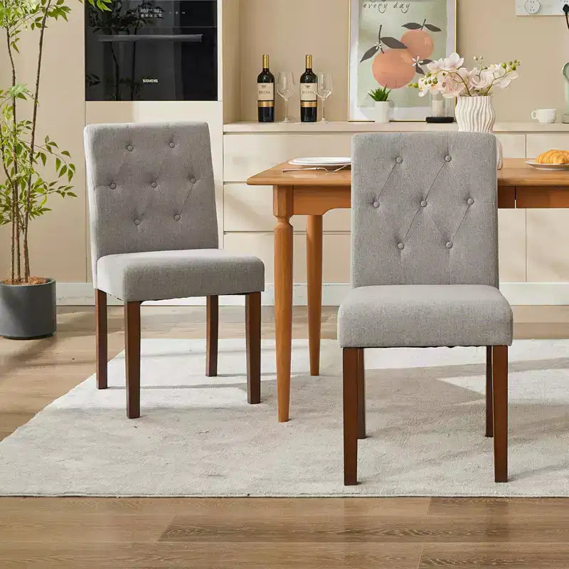 Upholstered Dining Chairs Set of 2, Modern Fabric Kitchen Side Chairs with Sturdy Wood Legs, Parsons Design, Comfortable Soft Linen for Dining Room
