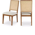 Meridian Furniture,Butterfly Cream Linen Textured Fabric Dining Chair, Set of 2