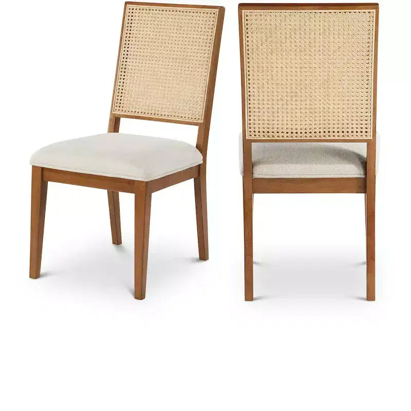 Meridian Furniture,Butterfly Cream Linen Textured Fabric Dining Chair, Set of 2