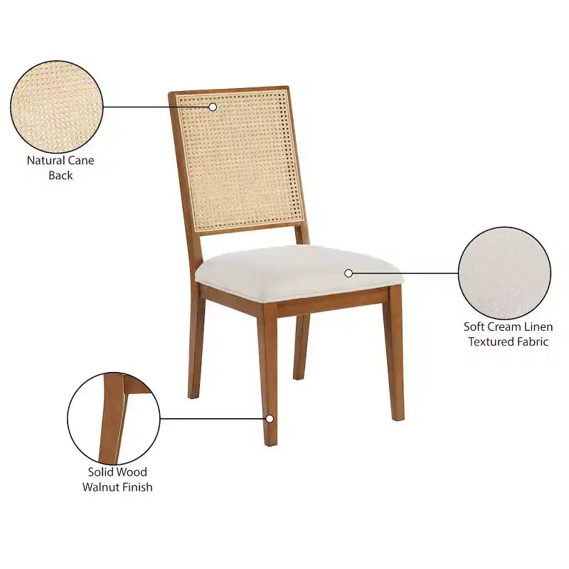Butterfly Cream Linen Textured Fabric Dining Chair, Set of 2