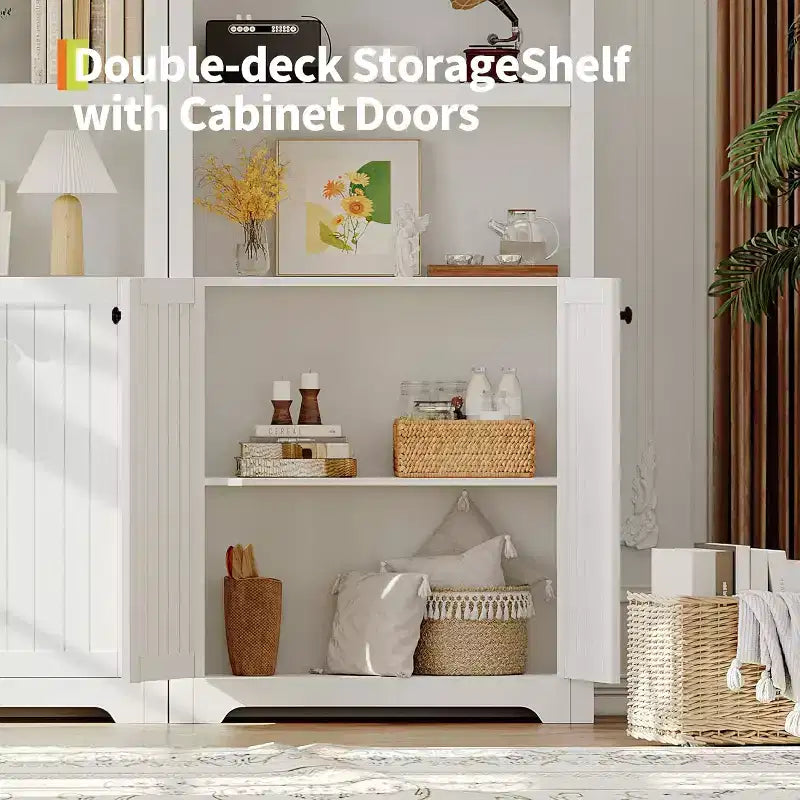 72 Inch High Arched Pantry with Doors, 5 Tier Kitchen Pantry with Adjustable Shelves and Gold Handles, Wood Dining Room Storage Cabinet