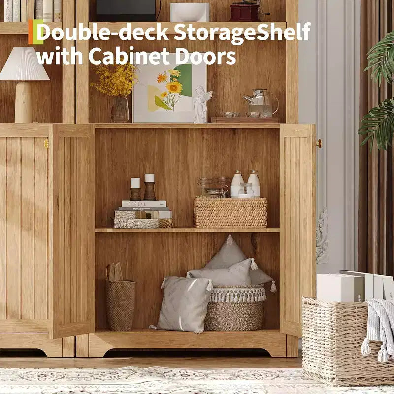 72 Inch High Arched Pantry with Doors, 5 Tier Kitchen Pantry with Adjustable Shelves and Gold Handles, Wood Dining Room Storage Cabinet
