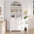 72 Inch High Arched Pantry with Doors, 5 Tier Kitchen Pantry with Adjustable Shelves and Gold Handles, Wood Dining Room Storage Cabinet