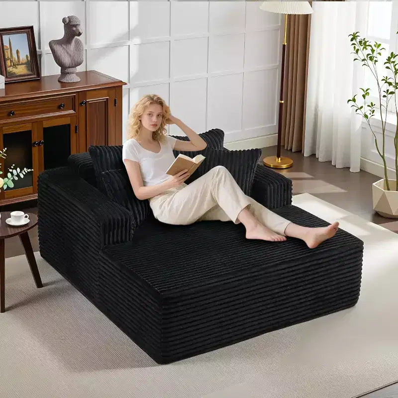 Corduroy Loveseat Sofa Chair with Pillows, Cloud Lounger for Living Room and Bedroom, No Assembly Fold Out Sleeper Couch, Compact Space-Saving Design