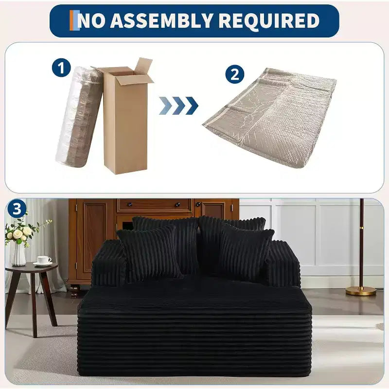 Corduroy Loveseat Sofa Chair with Pillows, Cloud Lounger for Living Room and Bedroom, No Assembly Fold Out Sleeper Couch, Compact Space-Saving Design