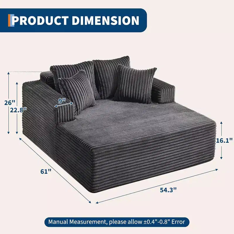 Corduroy Loveseat Sofa Chair with Pillows, Cloud Lounger for Living Room and Bedroom, No Assembly Fold Out Sleeper Couch, Compact Space-Saving Design