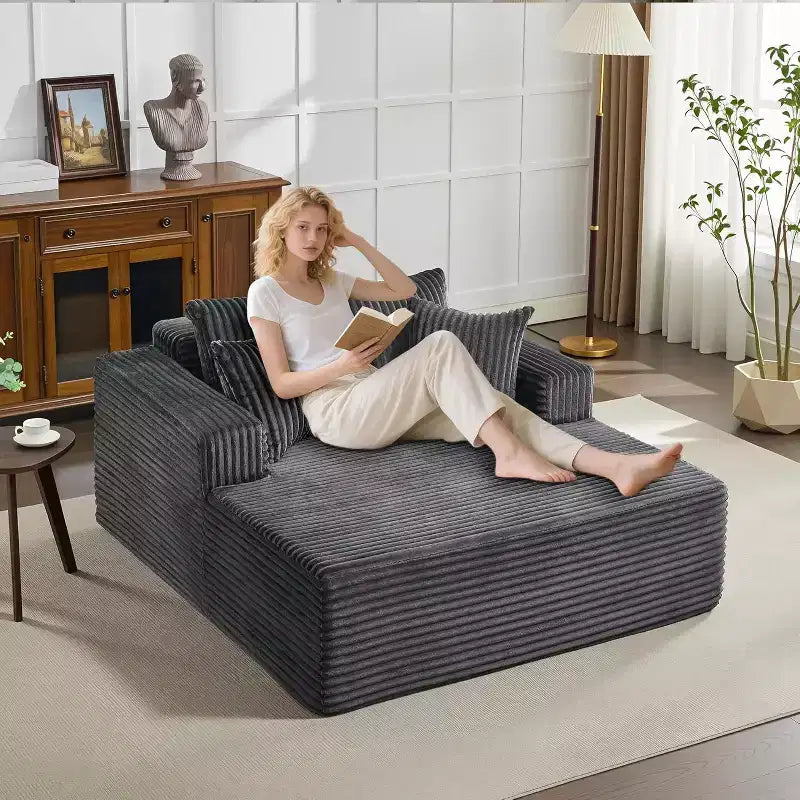 Corduroy Loveseat Sofa Chair with Pillows, Cloud Lounger for Living Room and Bedroom, No Assembly Fold Out Sleeper Couch, Compact Space-Saving Design