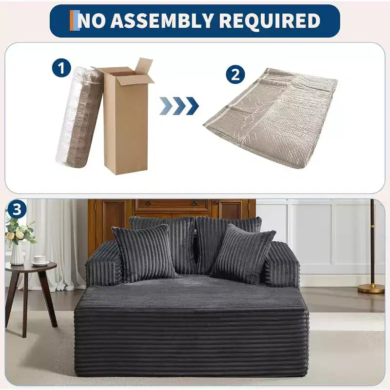 Corduroy Loveseat Sofa Chair with Pillows, Cloud Lounger for Living Room and Bedroom, No Assembly Fold Out Sleeper Couch, Compact Space-Saving Design