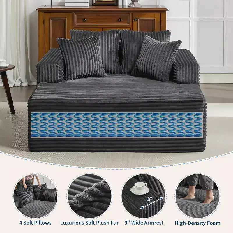 Corduroy Loveseat Sofa Chair with Pillows, Cloud Lounger for Living Room and Bedroom, No Assembly Fold Out Sleeper Couch, Compact Space-Saving Design