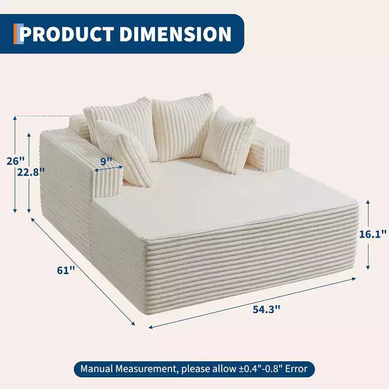 Corduroy Loveseat Sofa Chair with Pillows, Cloud Lounger for Living Room and Bedroom, No Assembly Fold Out Sleeper Couch, Compact Space-Saving Design