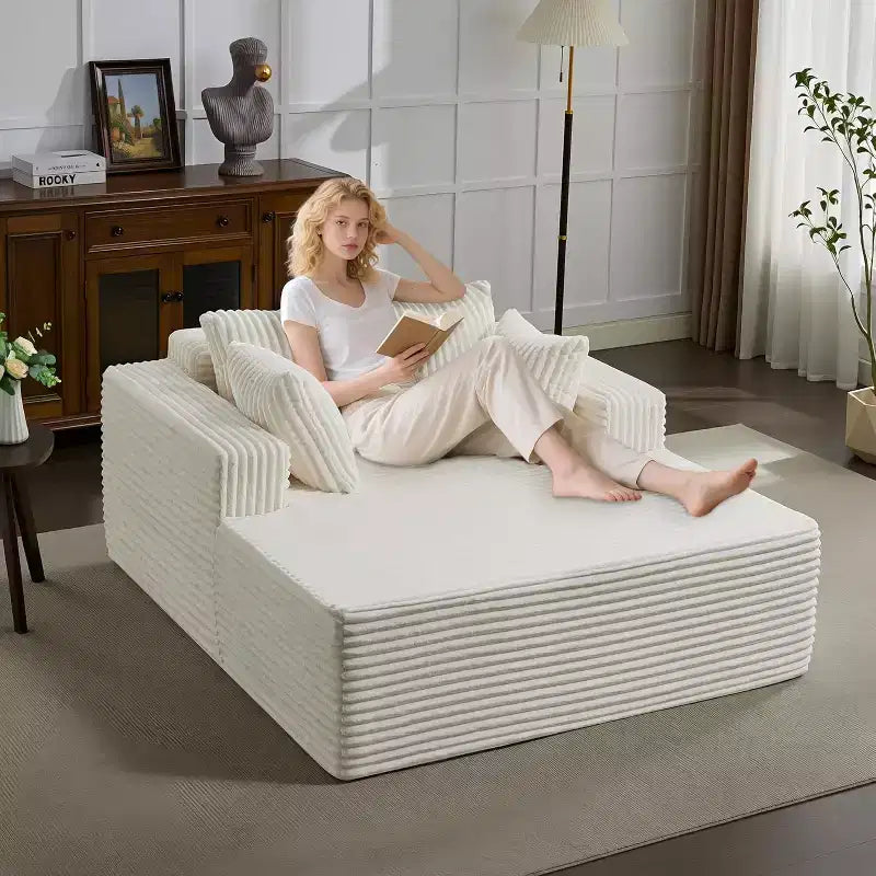 Corduroy Loveseat Sofa Chair with Pillows, Cloud Lounger for Living Room and Bedroom, No Assembly Fold Out Sleeper Couch, Compact Space-Saving Design