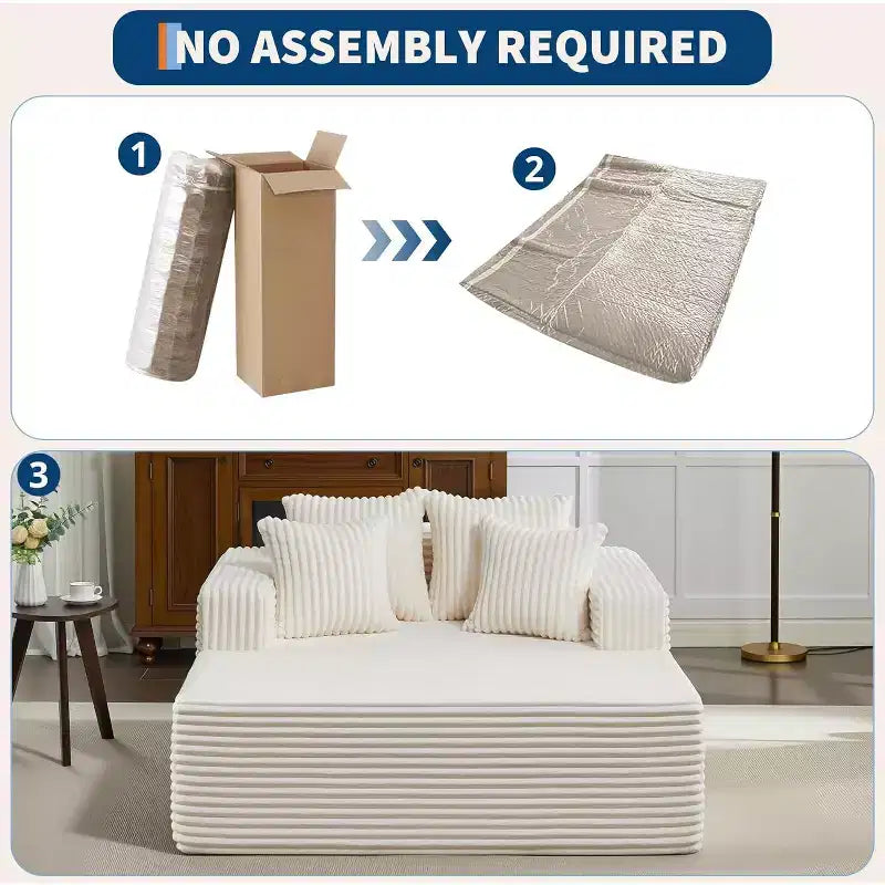 Corduroy Loveseat Sofa Chair with Pillows, Cloud Lounger for Living Room and Bedroom, No Assembly Fold Out Sleeper Couch, Compact Space-Saving Design