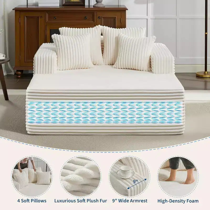 Corduroy Loveseat Sofa Chair with Pillows, Cloud Lounger for Living Room and Bedroom, No Assembly Fold Out Sleeper Couch, Compact Space-Saving Design