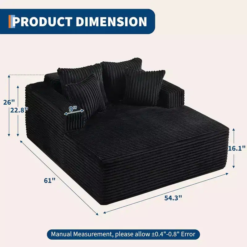 Corduroy Loveseat Sofa Chair with Pillows, Cloud Lounger for Living Room and Bedroom, No Assembly Fold Out Sleeper Couch, Compact Space-Saving Design