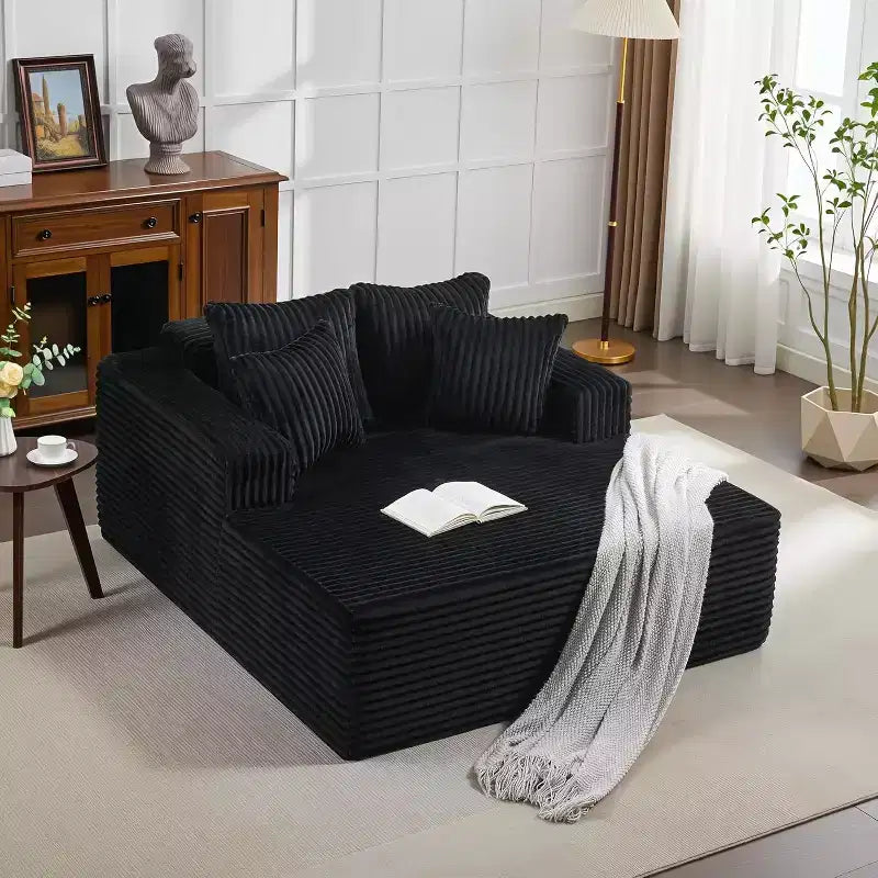 Corduroy Loveseat Sofa Chair with Pillows, Cloud Lounger for Living Room and Bedroom, No Assembly Fold Out Sleeper Couch, Compact Space-Saving Design