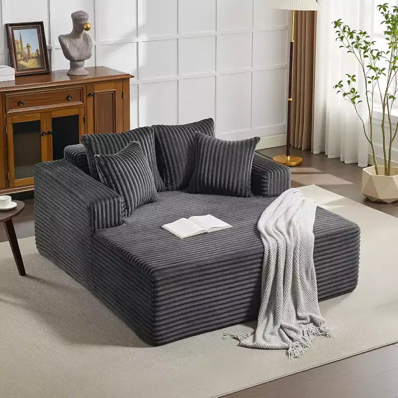 Corduroy Loveseat Sofa Chair with Pillows, Cloud Lounger for Living Room and Bedroom, No Assembly Fold Out Sleeper Couch, Compact Space-Saving Design