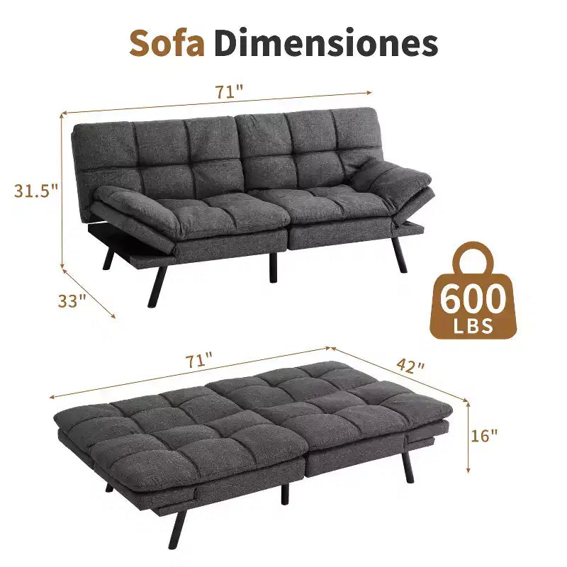 71 Futon Sofa Bed, Memory Foam Modern Convertible Couch Bed,Folding Futon Sleeper Couch with Compact Living Space