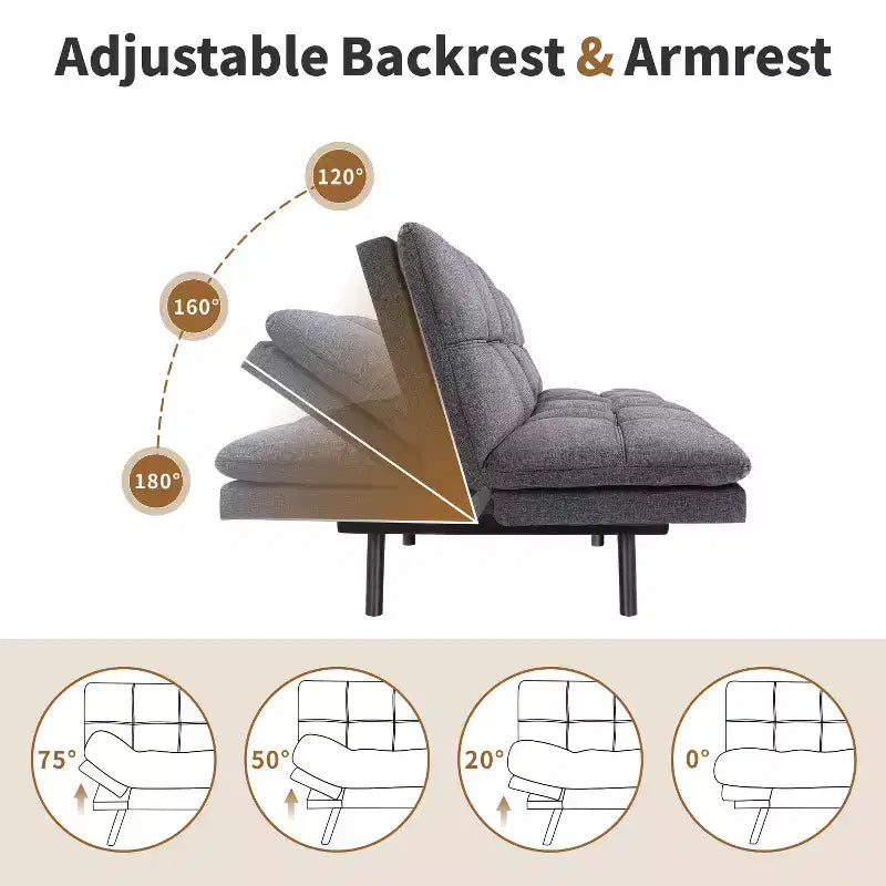 71 Futon Sofa Bed, Memory Foam Modern Convertible Couch Bed,Folding Futon Sleeper Couch with Compact Living Space