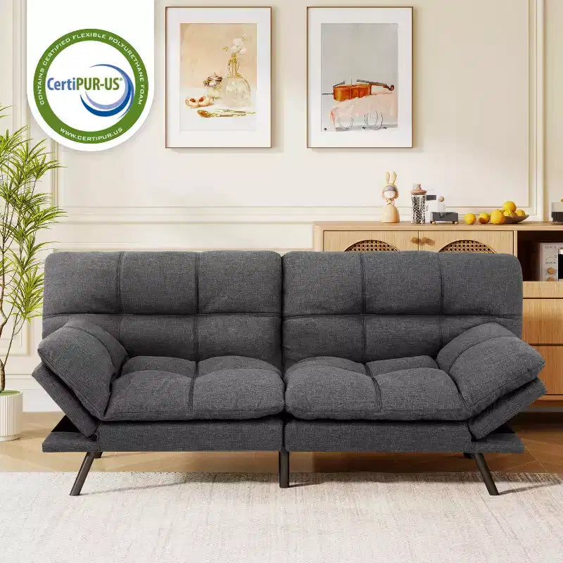 71 Futon Sofa Bed, Memory Foam Modern Convertible Couch Bed,Folding Futon Sleeper Couch with Compact Living Space