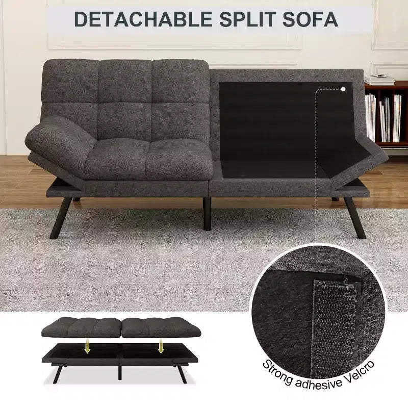 71 Futon Sofa Bed, Memory Foam Modern Convertible Couch Bed,Folding Futon Sleeper Couch with Compact Living Space