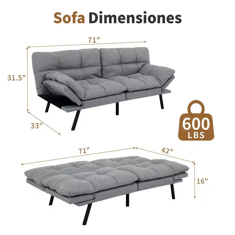 71 Futon Sofa Bed, Memory Foam Modern Convertible Couch Bed,Folding Futon Sleeper Couch with Compact Living Space