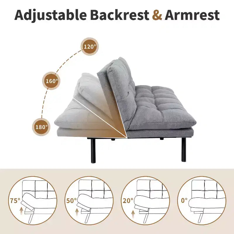 71 Futon Sofa Bed, Memory Foam Modern Convertible Couch Bed,Folding Futon Sleeper Couch with Compact Living Space
