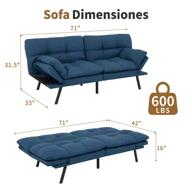 71 Futon Sofa Bed, Memory Foam Modern Convertible Couch Bed,Folding Futon Sleeper Couch with Compact Living Space