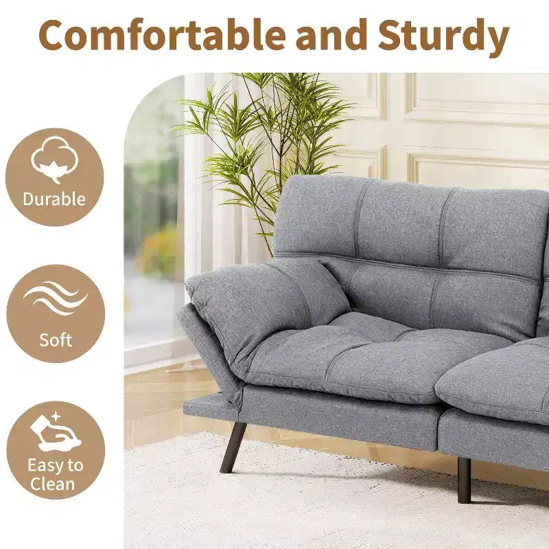 71 Futon Sofa Bed, Memory Foam Modern Convertible Couch Bed,Folding Futon Sleeper Couch with Compact Living Space