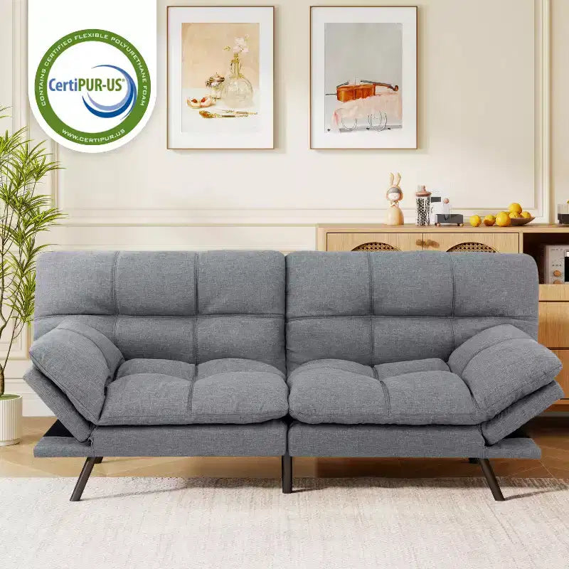 71 Futon Sofa Bed, Memory Foam Modern Convertible Couch Bed,Folding Futon Sleeper Couch with Compact Living Space