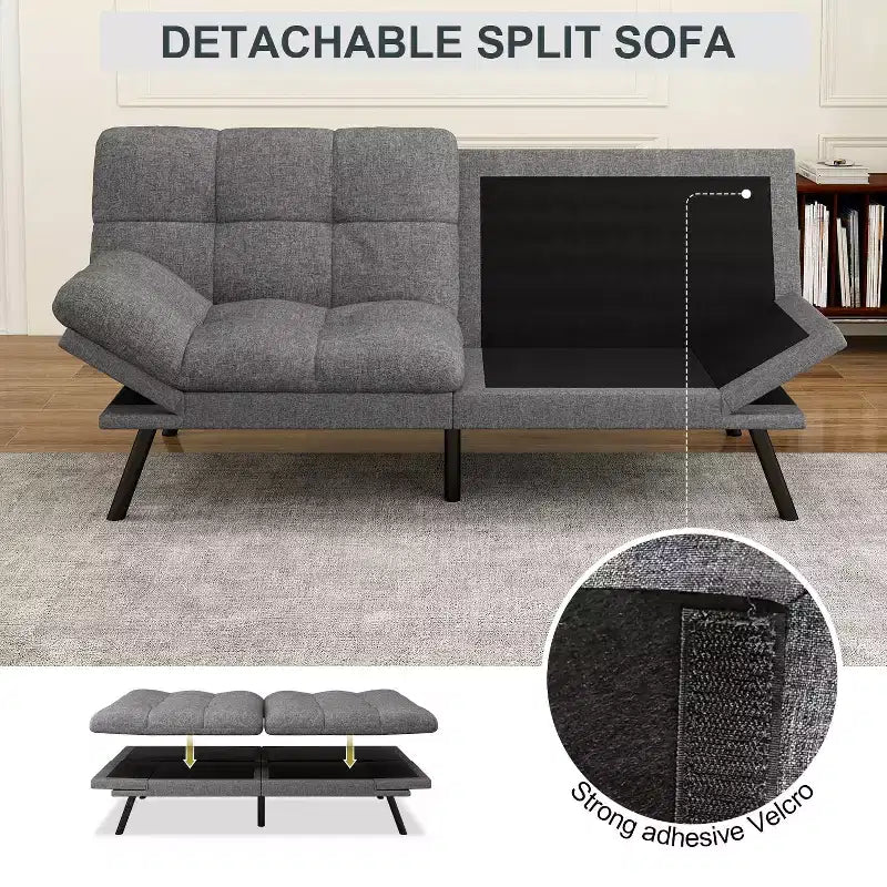 71 Futon Sofa Bed, Memory Foam Modern Convertible Couch Bed,Folding Futon Sleeper Couch with Compact Living Space