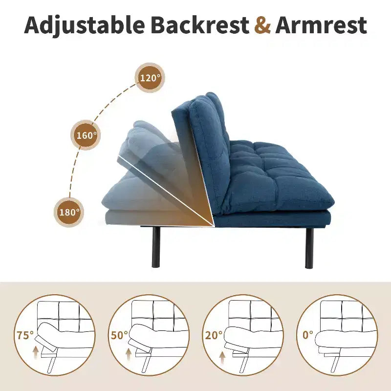 71 Futon Sofa Bed, Memory Foam Modern Convertible Couch Bed,Folding Futon Sleeper Couch with Compact Living Space