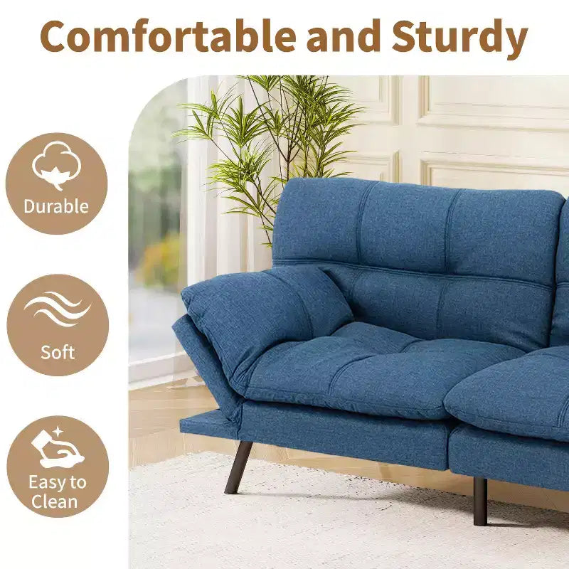 71 Futon Sofa Bed, Memory Foam Modern Convertible Couch Bed,Folding Futon Sleeper Couch with Compact Living Space