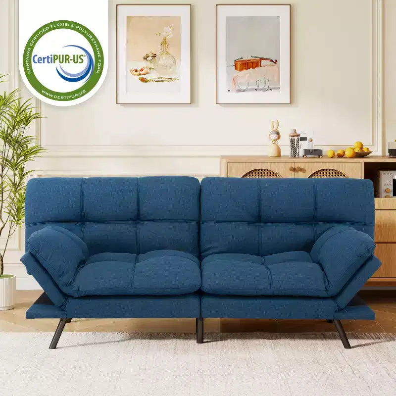 71 Futon Sofa Bed, Memory Foam Modern Convertible Couch Bed,Folding Futon Sleeper Couch with Compact Living Space