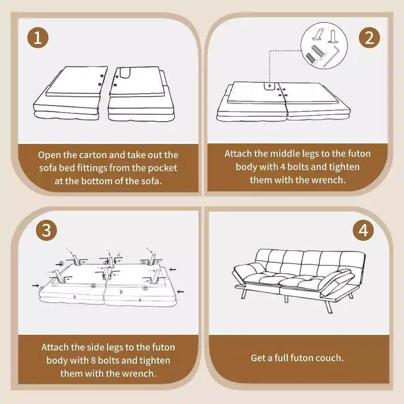 71 Futon Sofa Bed, Memory Foam Modern Convertible Couch Bed,Folding Futon Sleeper Couch with Compact Living Space
