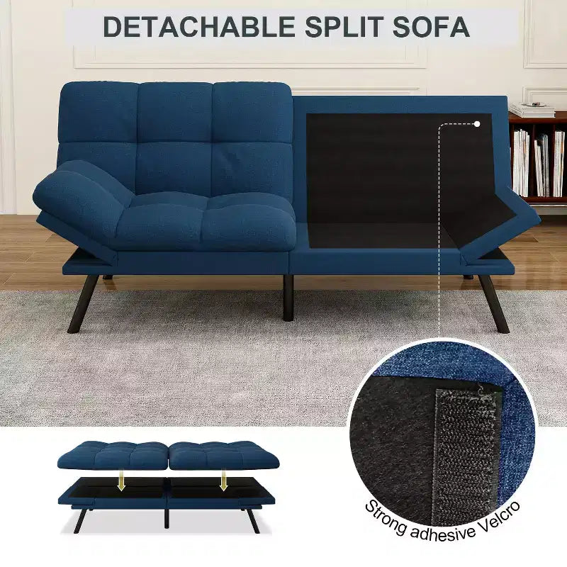 71 Futon Sofa Bed, Memory Foam Modern Convertible Couch Bed,Folding Futon Sleeper Couch with Compact Living Space