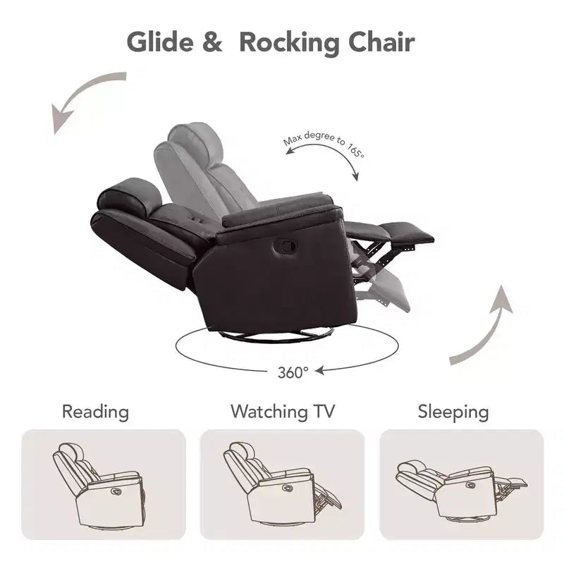 Swivel Manual Recliner Faux Leather Glider Recliner