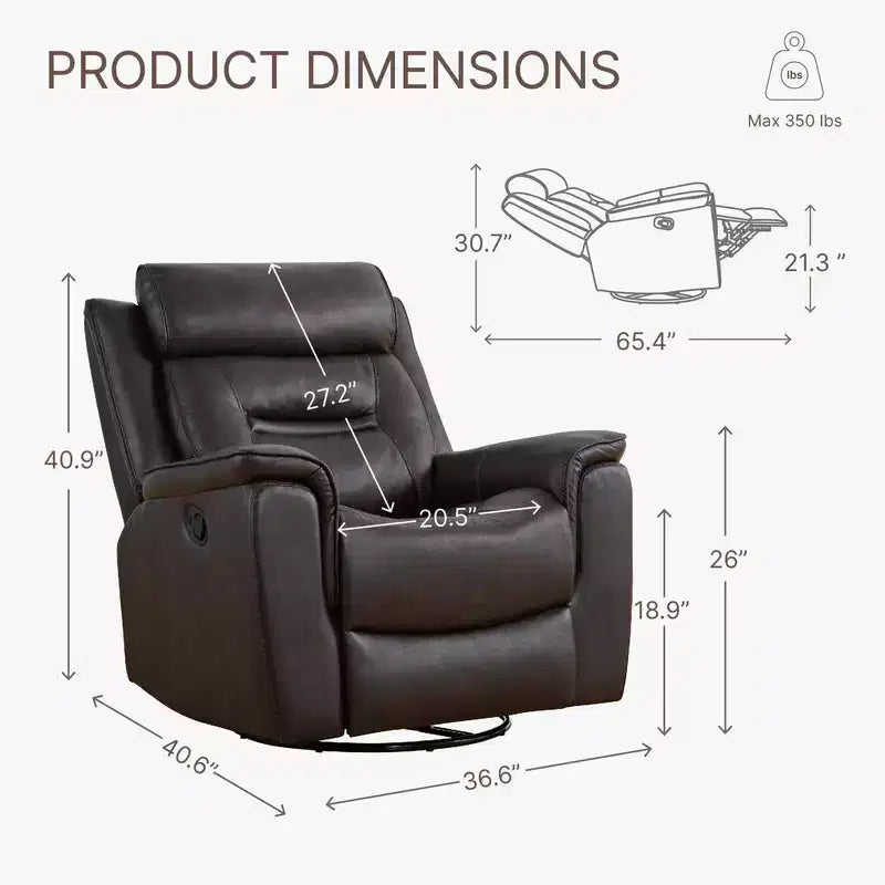 Swivel Manual Recliner Faux Leather Glider Recliner