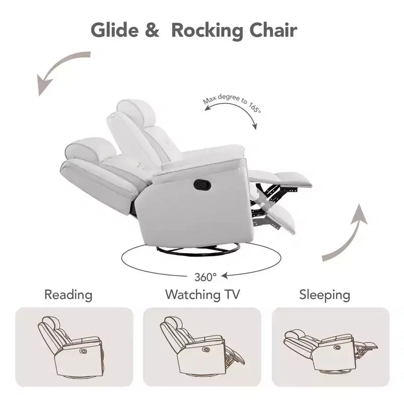 Swivel Manual Recliner Faux Leather Glider Recliner